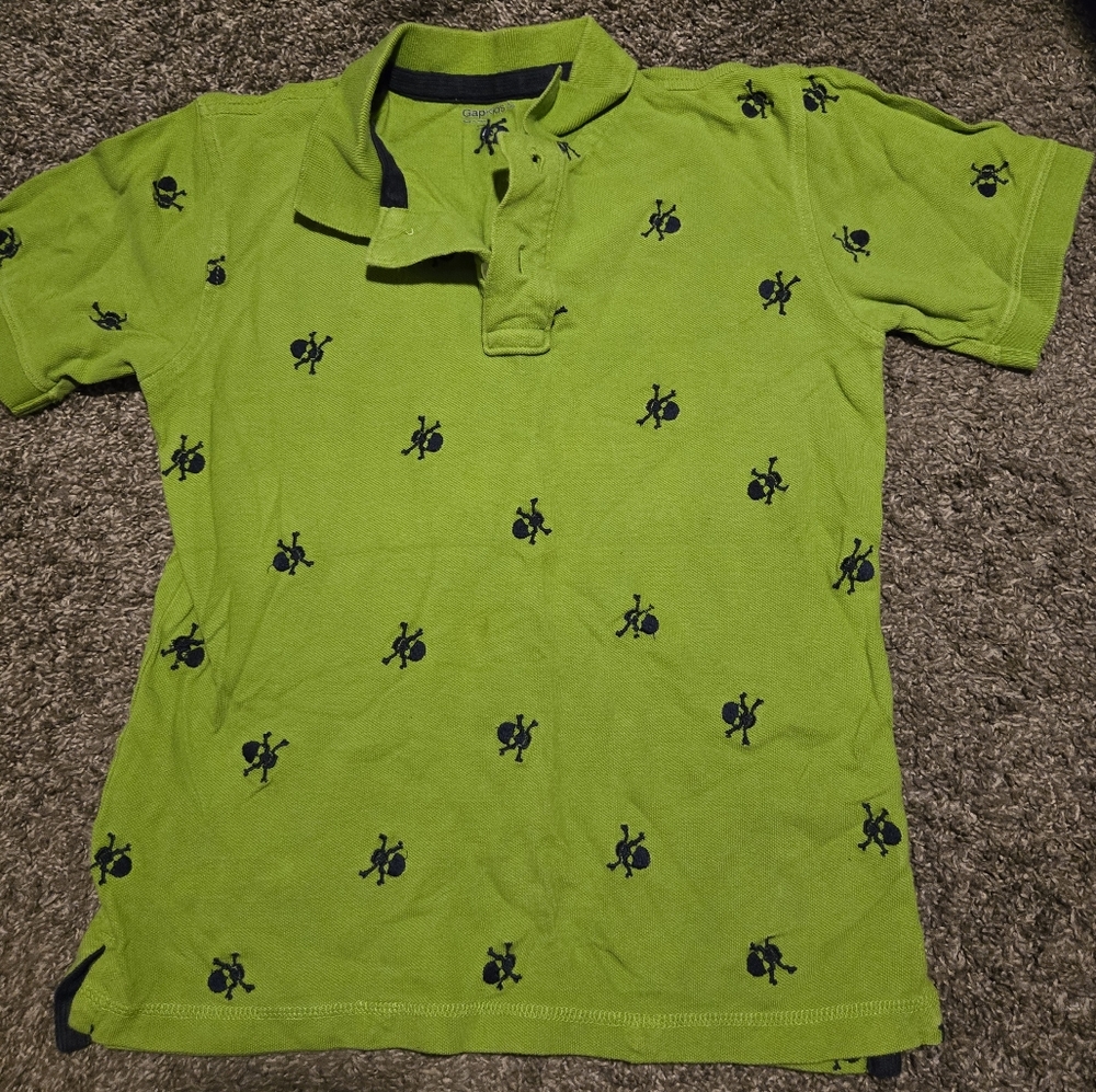 GAP Kids chartreuse navy skull polo szL - Picture 3 of 4